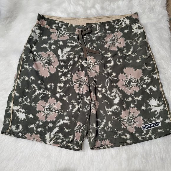 Vintage Gotcha Olive Green Tropical | Hawaiian Swim Trunks, 38 - Picture 1 of 7
